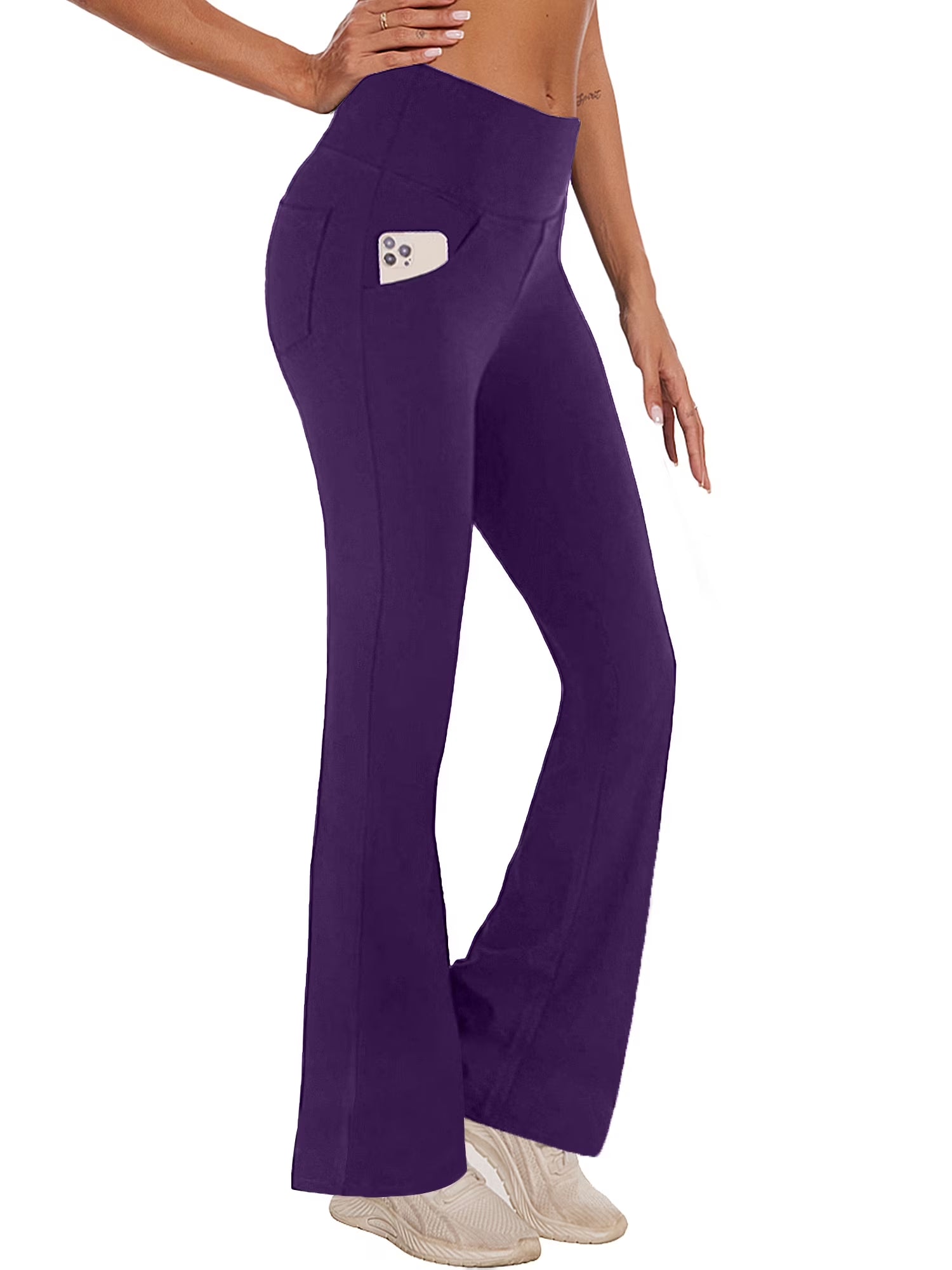 Womens Bootcut Yoga Pants with Pockets Flare Workout Legging High Waist Lightweight Bottoms Activewear Purple 3XL
